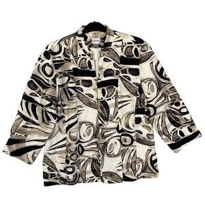 Chico's Women's Blazer Silk Linen Size 3 Geometric Muticolor